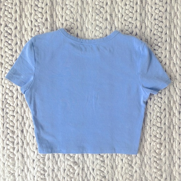 ZARA Cropped Baby Tee in Light Blue - Size: M - Picture 2 of 3